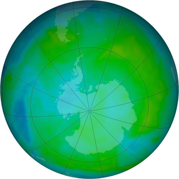 Antarctic ozone map for 06 January 2013